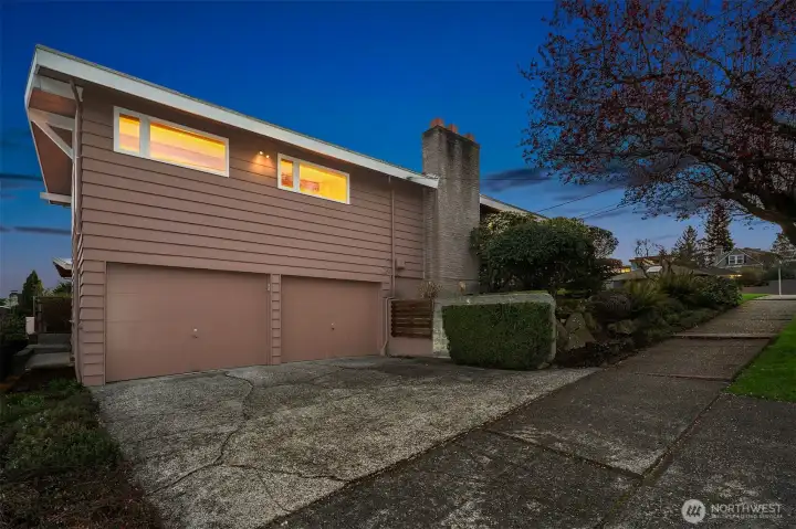 Spacious two-car garage with storage.