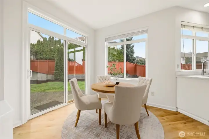 Sunny breakfast nook with views of the backyard Sunny breakfast nook with views of the backyard