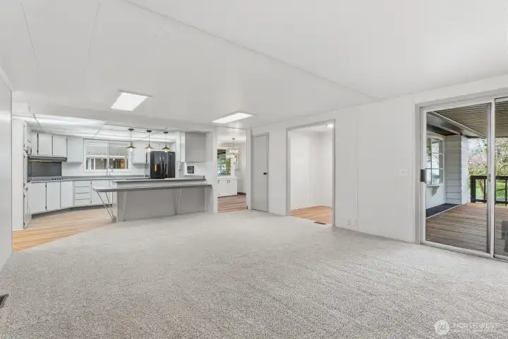Looking from the family room into the kitchen