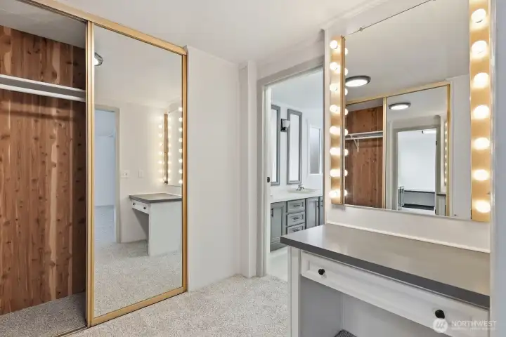 Another view of the walk-through wardrobe with built-in vanity
