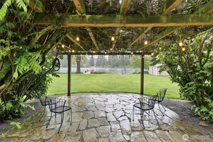 Imagine evenings by the lake in this private patio.