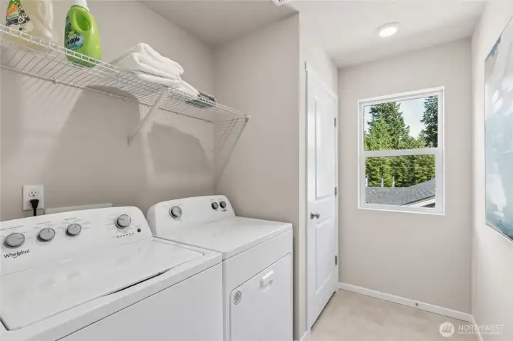 The laundry room is conveniently located next to bedrooms and bathrooms. Pictures are for representation only colors and options will vary.