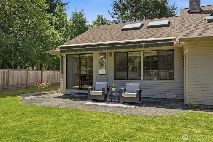 Fully fenced and flat yard with patio space