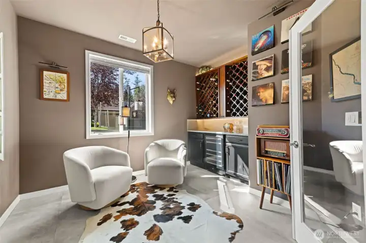 overhauled wine room or den/study