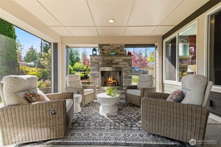 450sf patio with a gas fireplace