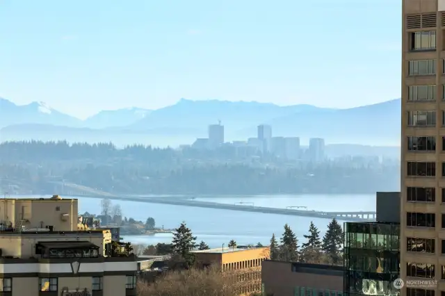 To the East, your views of Lake Washington, the 520 Bridge, Downtown Bellevue and the Cascade Mountains are stunning!