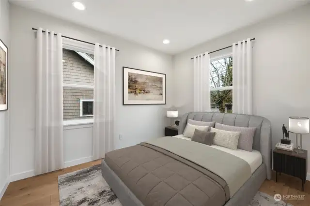 Bedroom #2.  A brand new 6' tall solid wood fence was just installed so it doesn't even show in these pictures.  The fence gives separation between the neighbor and this bedroom.   It is so nice to have 2 windows in a bedroom for extra daylight.