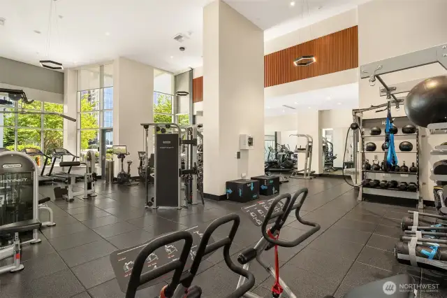 Fitness room fully equipped with various types of gym equipment