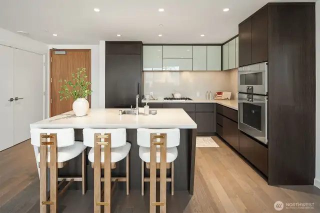 High end appliances fill the kitchen