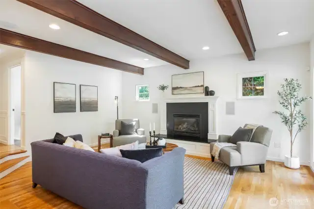 Fantastic family room with gas fireplace and french doors to the backyard.