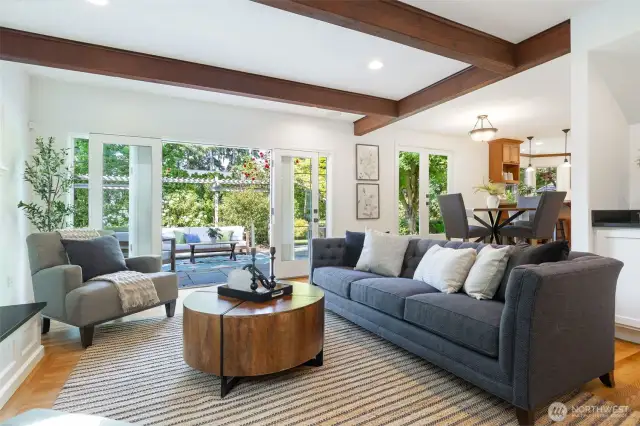 Fantastic family room with gas fireplace and french doors to the backyard.