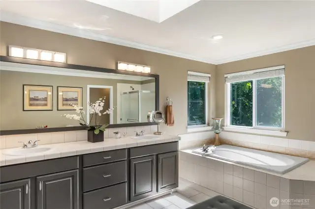 Relax in the soaking tub at the end of the day.