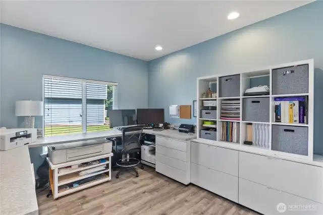 The 4th bedroom is on the main floor and is currently being used as an office.  A closet is to the right and a 3/4 bath is across the hall.