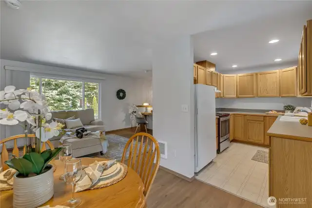 Open great room with 2 bedrooms and 1 full bath on main floor.