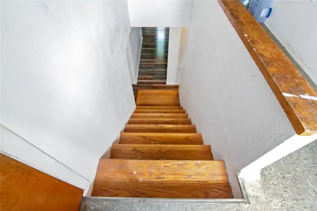 stairs, looking down to landing and hallway
