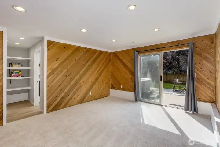 Downstairs is great for a media room, playroom or office