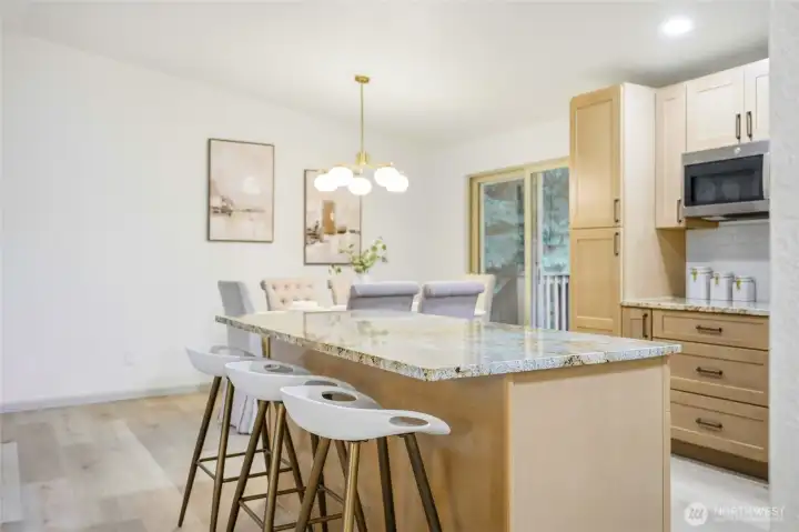 Custom lighting, step-out to private deck