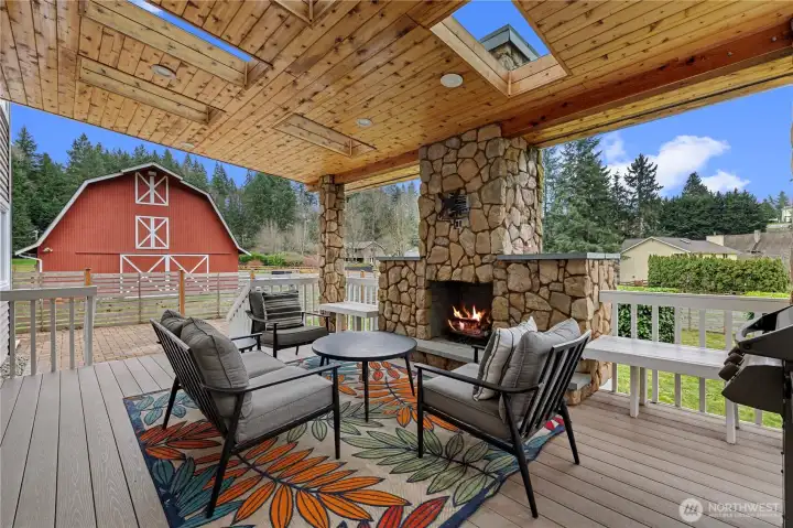 Top Quality Outdoor Living Space! Custom Built with Skylights and Cozy Gas Fireplace!! Enjoy Game Day or an Evening Movie...complete with Surround Sound! Natural Gas plumbed for the BBQ. Truly an Enjoyable Space!