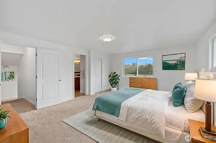 Virtually staged primary bedroom