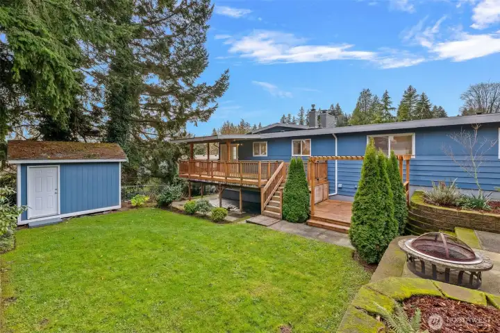 Storage shed located in backyard