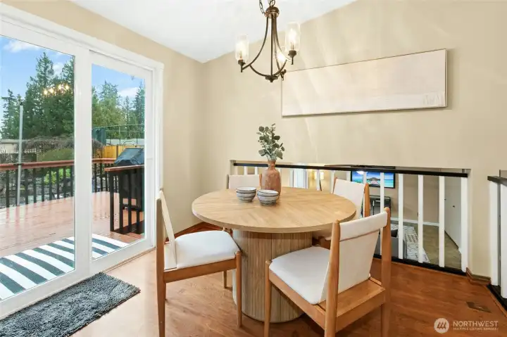 The view and connection to the lower level makes this an open kitchen where everyone feels a part of what is happening everywhere!