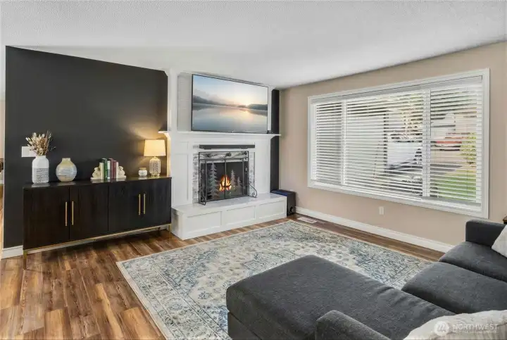 Virtually staged living room view 2