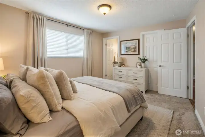 Virtually staged primary bedroom view 2