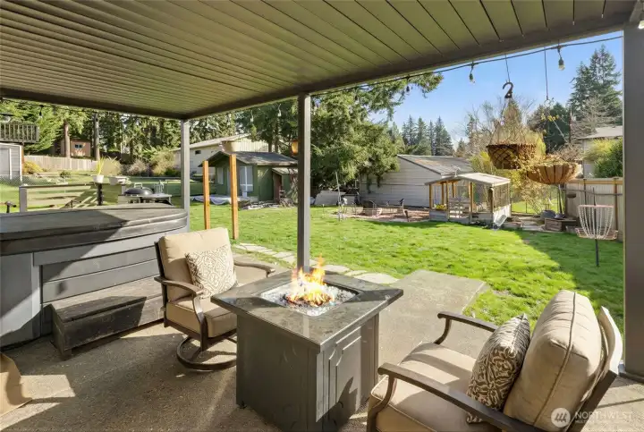 Virtually staged covered patio view 1