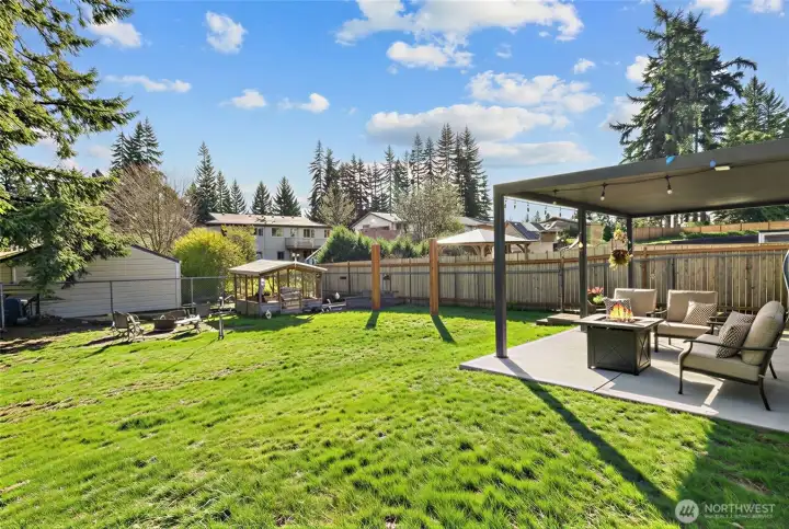 Virtually staged covered patio view 2