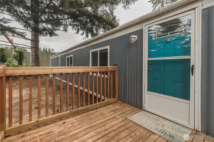 Cedar Deck & Teal Entry Door