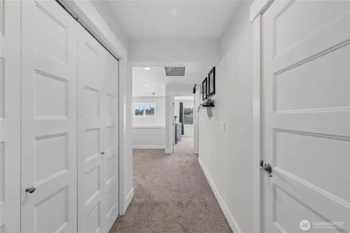 Extra storage on left with large closet. Door on right is upper level laundry. Extra storage on left with large closet. Door on right is upper level laundry.