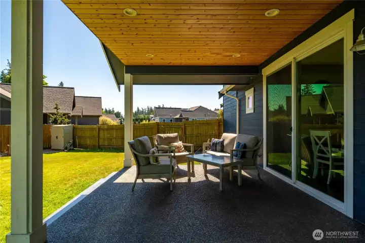 Covered outdoor living just off dining area. Covered outdoor living just off dining area.