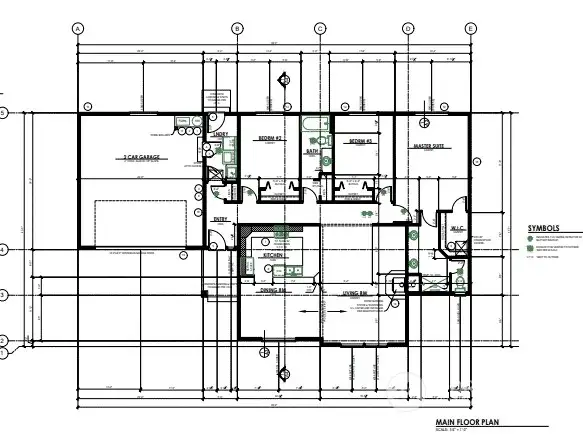 Blue prints for the home. Garage door enters into the spare mudroom before entering the home.