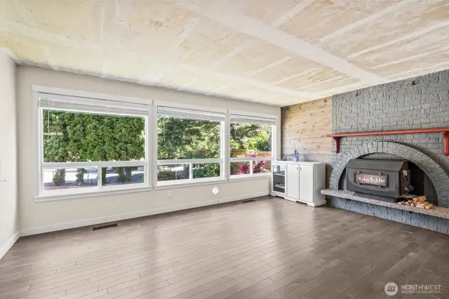 Lots of natural light and cozy wood stove