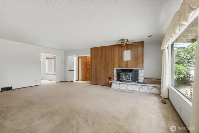 Living room w wood stove