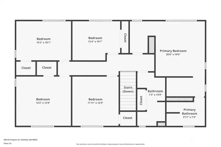 Here's the floor plan of the full 2nd floor -- 5 bedrooms, 2 baths.