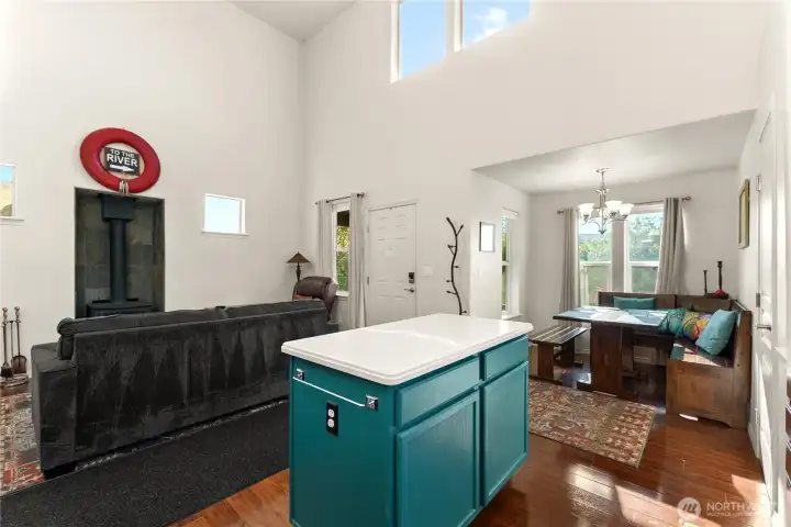 The view from the kitchen, looking towards the living area.