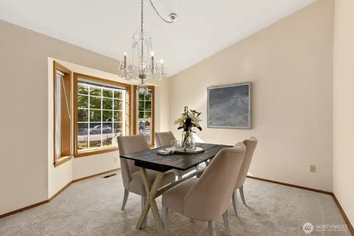 Designated dining space offers lots of room.