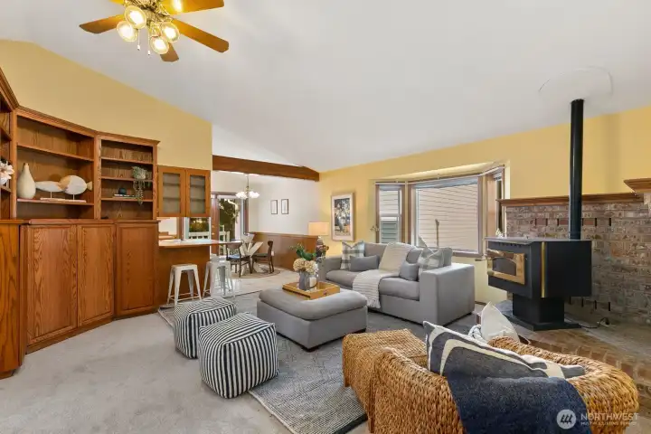 Flows seamlessly into kitchen space for easy entertaining.