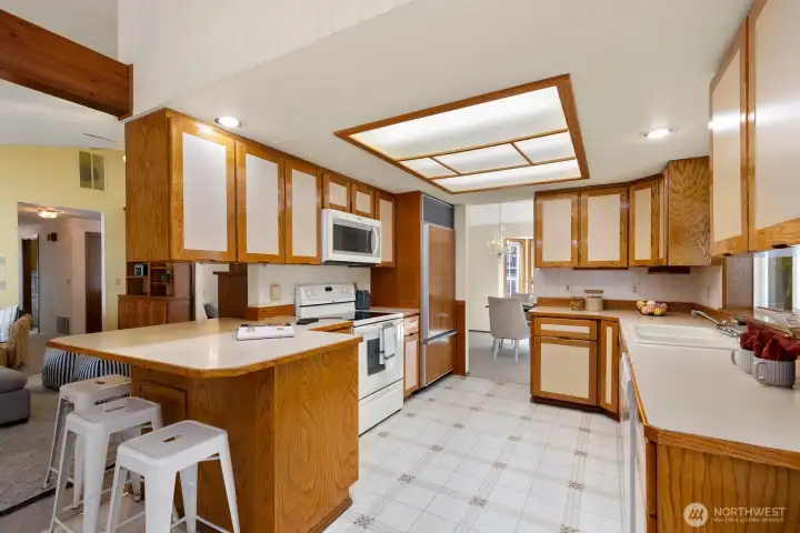 Well-cared for kitchen offers lots of counter-space.