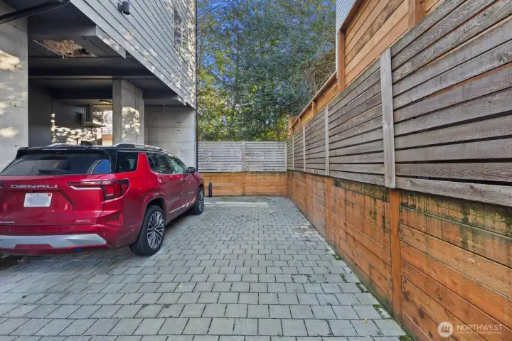 Large designated off-street parking spot.