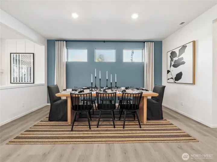 Diming room with privacy windows makes a great spot to enjoy large meals together.  Picture for representational purposes only, colors and features may vary.
