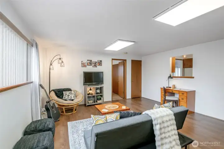 Cut-outs allow the kitchen and the bonus space to connect.