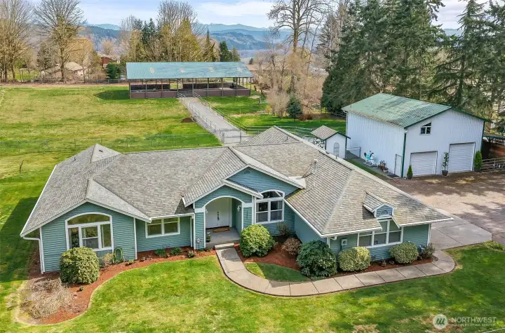 Aerial view of property looking east