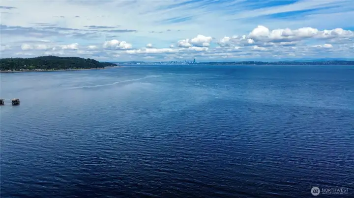 The sound overlooking the Seattle skyline.