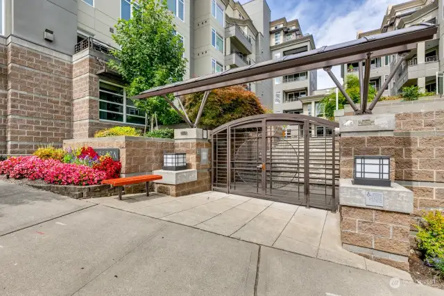 Secure entrance into large courtyard.