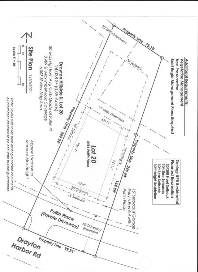 Water and mountain view home site at Semiahmoo. Gated communitySite plan with setbacks