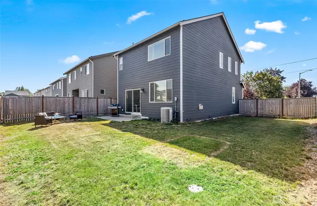 large fully fenced CORNER yard.  Lots of room for relaxing, playing or what ever you wamy.  Maybe some garden beds?