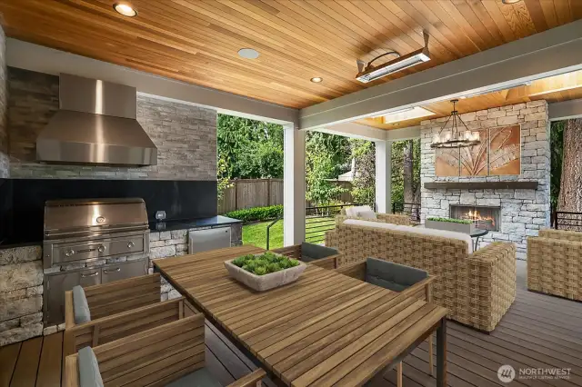 Covered deck with BBQ and fireplace