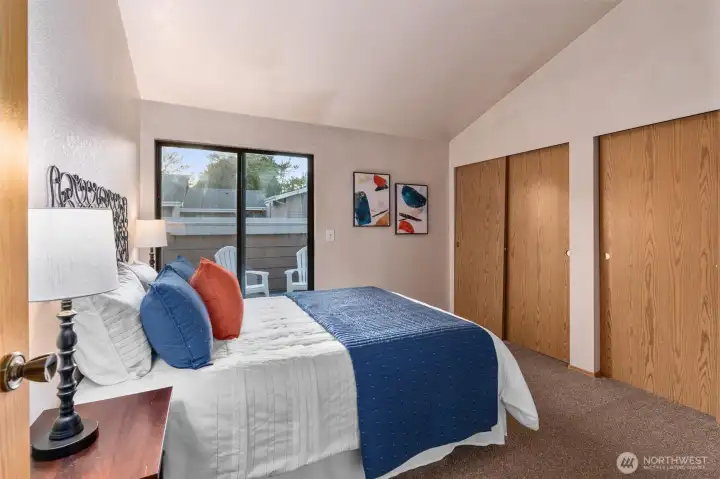 2nd bedroom with attached full bathroom & private deck.